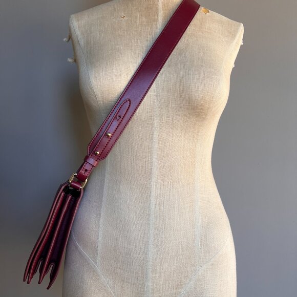 All Black Brand Crossbody Burgundy Leather Bag Handbag - Picture 4 of 8